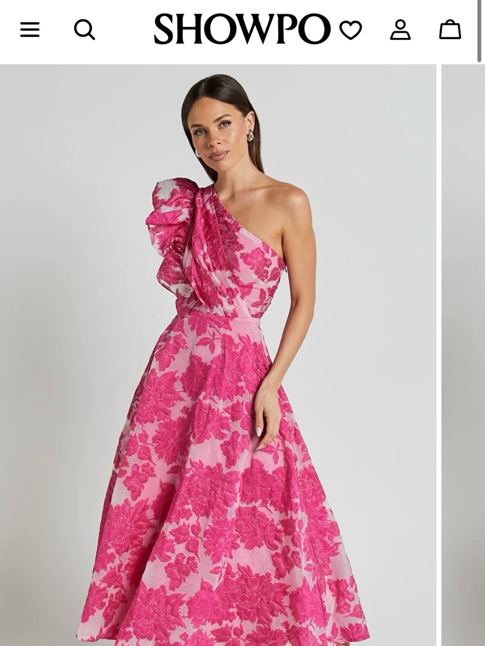 Showpo. One-Shoulder Fuchsia Floral Evening Dress